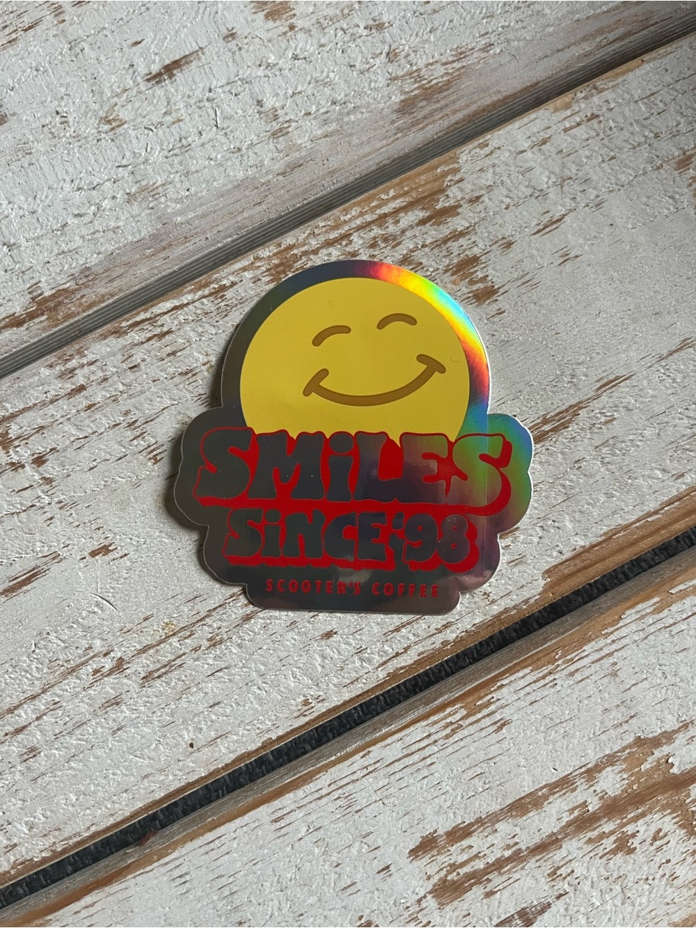 NEW Scooters Smiles Since '98 Holographic Sticker - Yellow Smiley